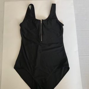 Black one piece swimsuit zipper front size m